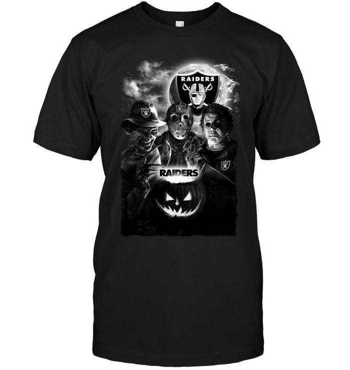 NFL Oakland Las Vergas Raiders Halloween Freddy Krueger Jason Michael Myers Fan Shirt Black Shirt Size S-5xl