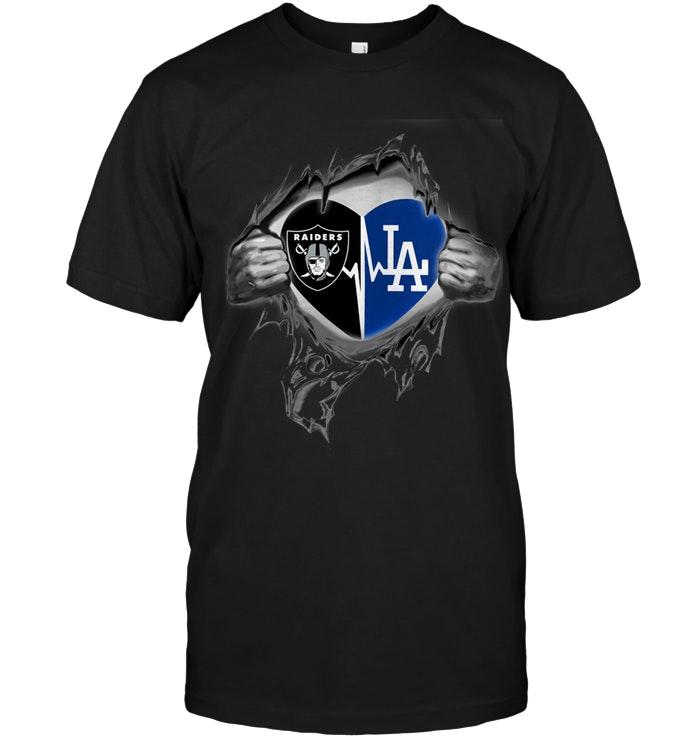 NFL Oakland Las Vergas Raiders Los Angeles Dodgers Heartbeat Love Shirt White Shirt Tshirt For Fan