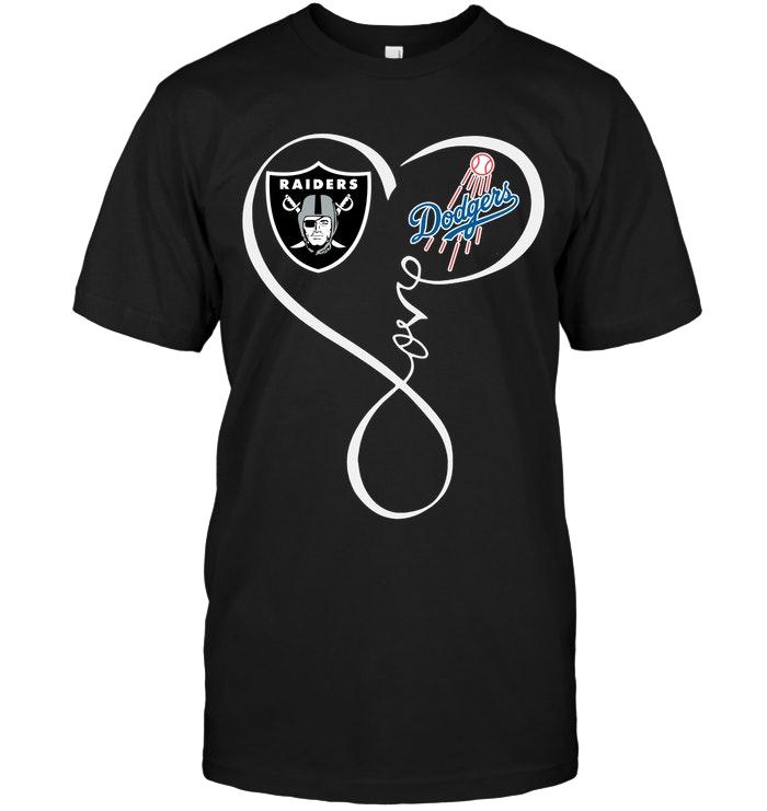 NFL Oakland Las Vergas Raiders Los Angeles Dodgers Love Heart Shirt Hoodie Shirt Size S-5xl