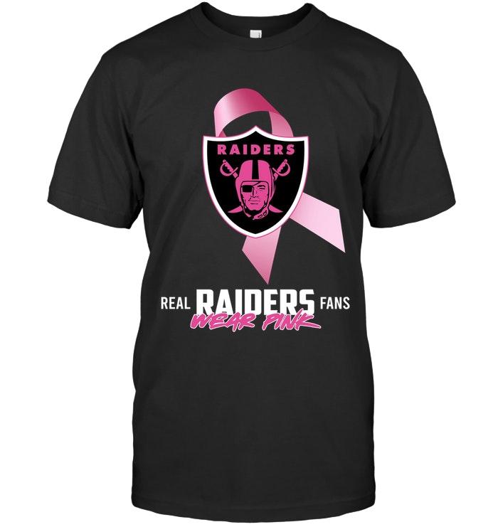 Nfl Oakland Raiders Real Fans Wear Pink Br East Cancer Support Shirt White Plus Size Up To 5xl