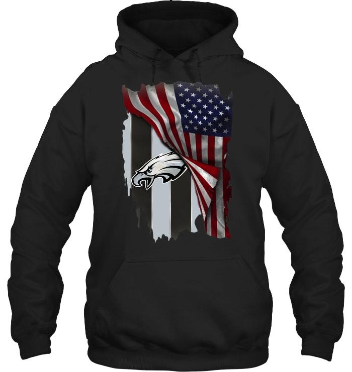 NFL Philadelphia Eagles American Flag Fan Hoodie Long Sleeve Shirt Tshirt For Fan