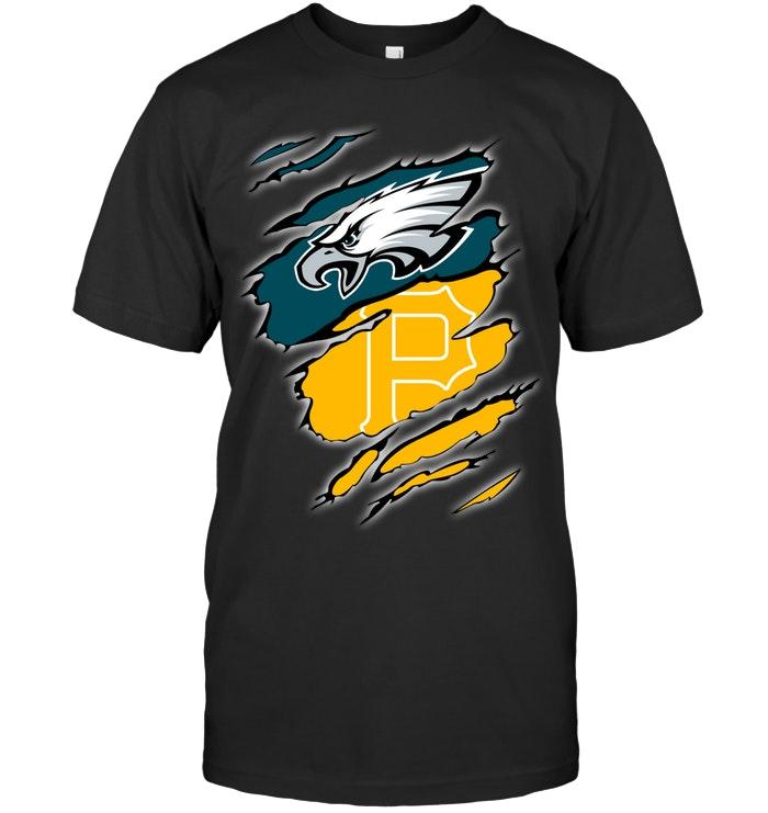 NFL Philadelphia Eagles And Pittsburgh Pirates Layer Under Ripped Shirt Size Up To 5xl