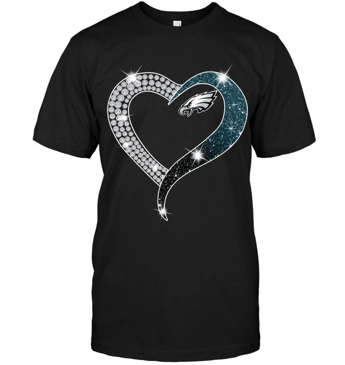NFL Philadelphia Eagles Glitter Diamond Heart Shirt White Shirt Gift For Fan