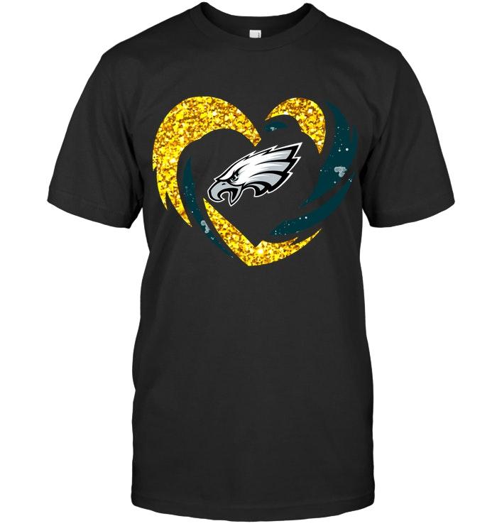 NFL Philadelphia Eagles Heart Love Golden Glitter Pattern Hurricane Shirt Tank Top Shirt Size Up To 5xl