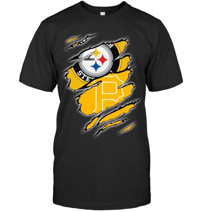 NFL Pittsburgh Steelers And Pittsburgh Pirates Layer Under Ripped Shirt Sweater Shirt Size S-5xl