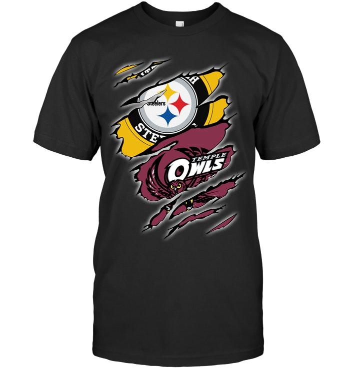 NFL Pittsburgh Steelers And Temple Owls Layer Under Ripped Shirt Sweater Shirt Tshirt For Fan