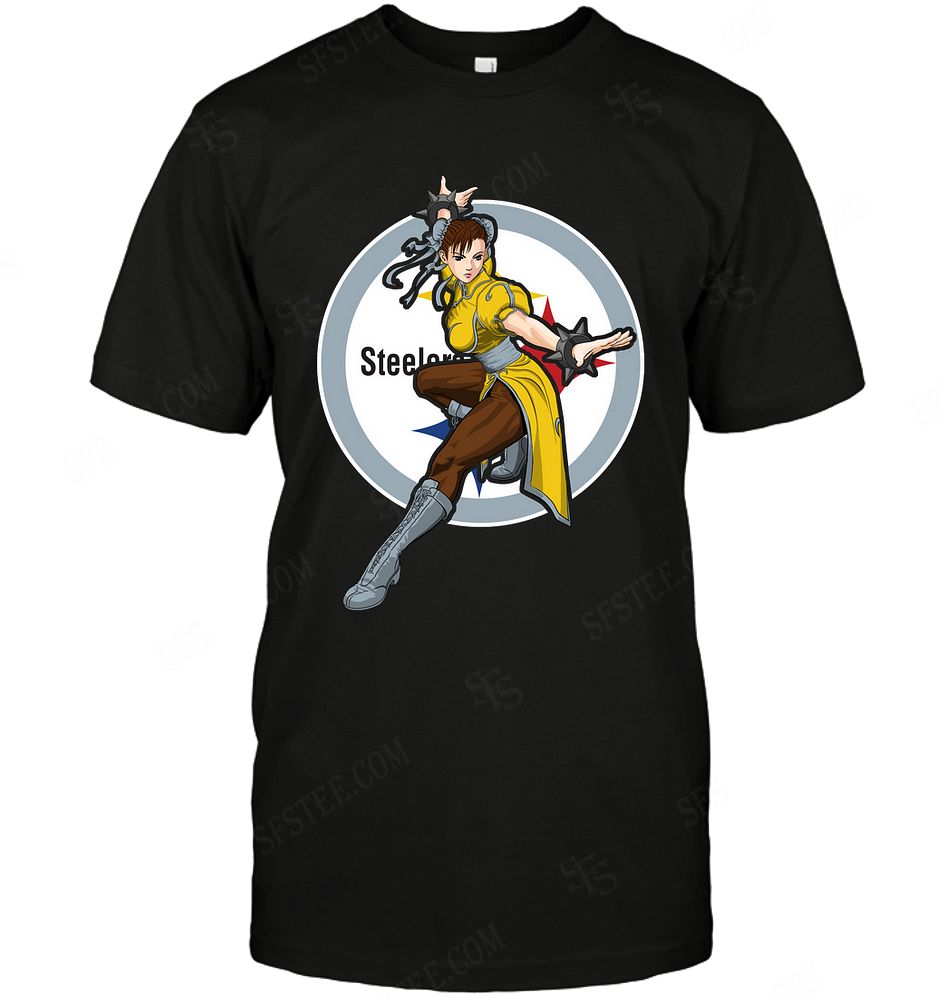 NFL Pittsburgh Steelers Chun Li Nintendo Street Fighter Long Sleeve Shirt Size S-5xl