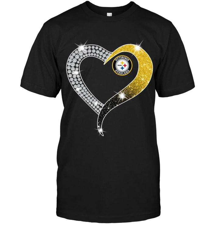 Nfl Pittsburgh Steelers Glitter Diamond Heart Shirt White Tshirt Plus Size Up To 5xl