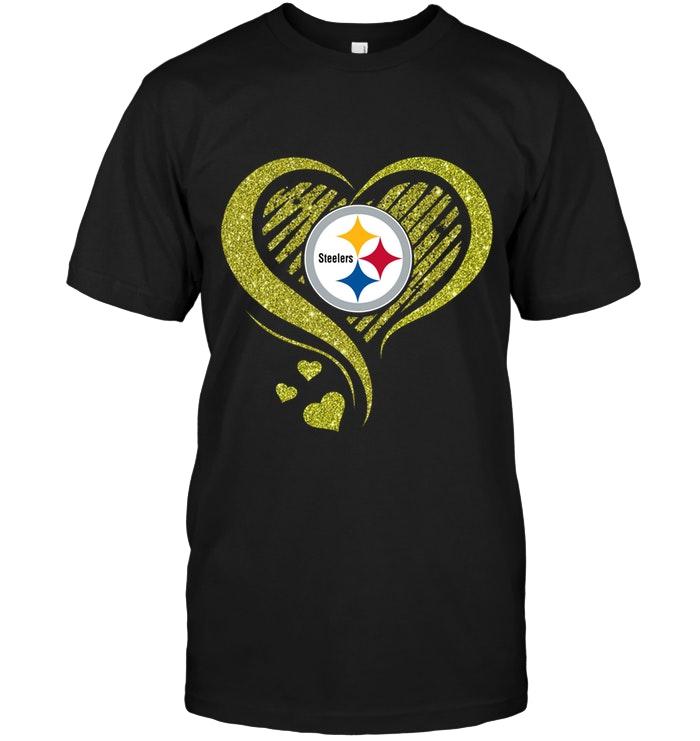 NFL Pittsburgh Steelers Heart Glittering Shirt Black Sweater Shirt Tshirt For Fan