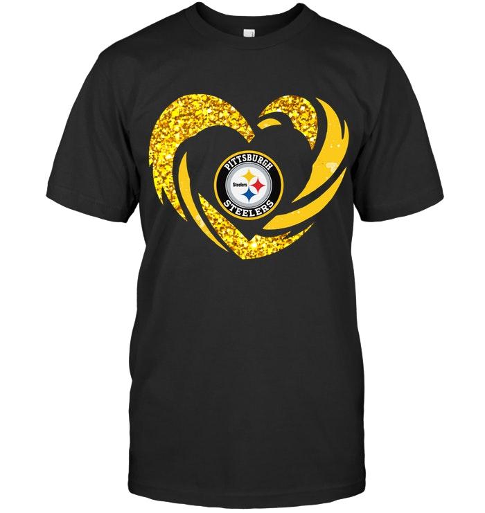 NFL Pittsburgh Steelers Heart Love Golden Glitter Pattern Hurricane Shirt White Sweater Shirt Gift For Fan
