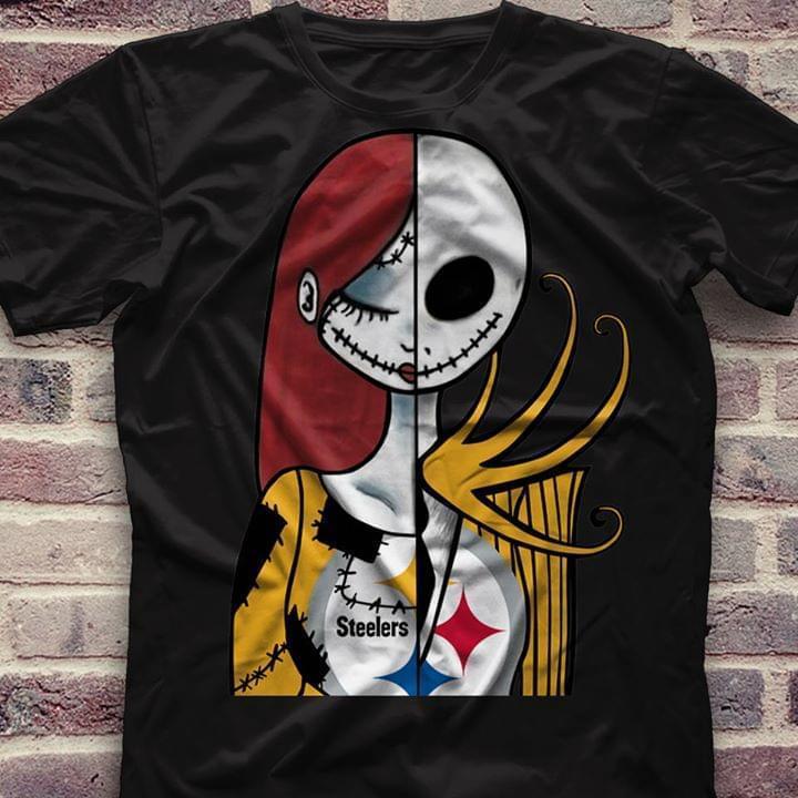 NFL Pittsburgh Steelers Jack Skellington Sally Halloween Fan Shirt White Shirt Size S-5xl