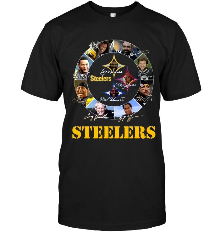 NFL Pittsburgh Steelers Logo Player Names Signed Shirt Black Long Sleeve Shirt Size Up To 5xl