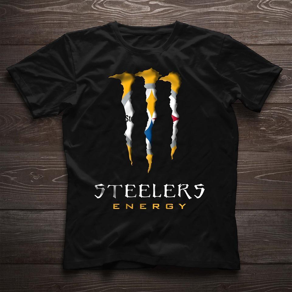 NFL Pittsburgh Steelers Monster Energy Pittsburgh Steelers NFL Fan Shirt Black Long Sleeve Shirt Tshirt For Fan
