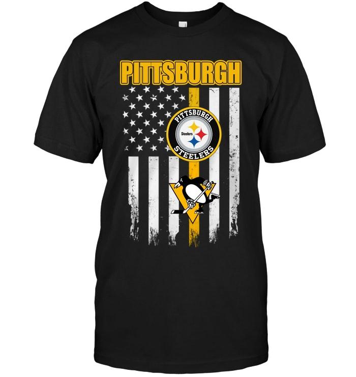 NFL Pittsburgh Steelers Pittsburgh Pittsburgh Steelers Pittsburgh Penguins American Flag Shirt Gift For Fan