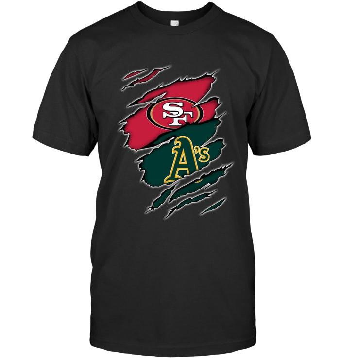 Nfl San Francisco 49ers And Oakland Athletics Layer Under Ripped Shirt Black Hoodie Plus Size Up To 5xl