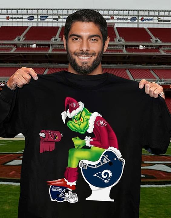 Nfl San Francisco 49ers Christmas Grinch In Toilet T Shirt Black Long Sleeve Plus Size Up To 5xl