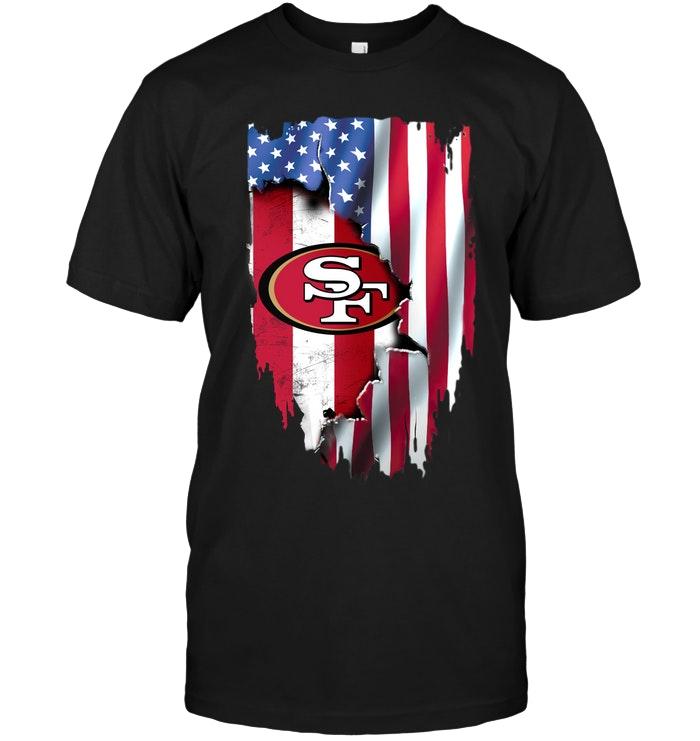 Nfl San Francisco 49ers Flag Ripped American Flag Shirt Black Long Sleeve Size Up To 5xl
