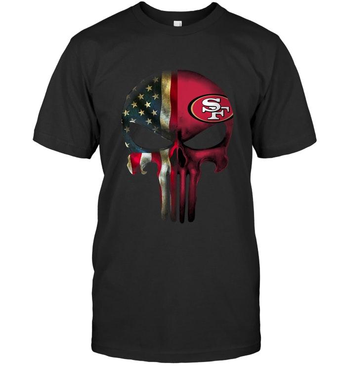 Nfl San Francisco 49ers Skull American Flag Shirt White Shirt Plus Size Up To 5xl