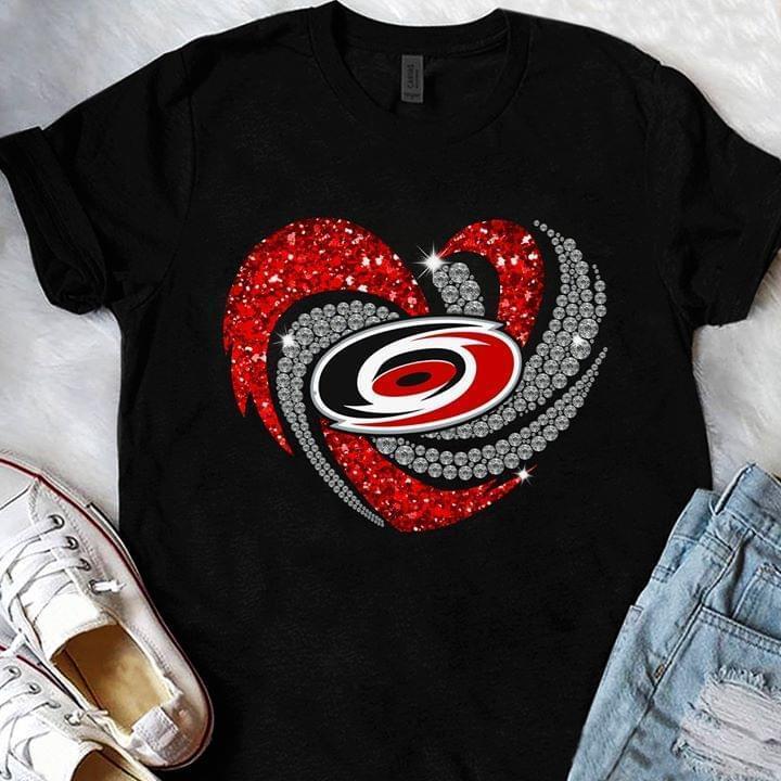 Nhl Carolina Hurricanes Red Silver Glitter Heart Shaped T Shirt Hoodie Plus Size Up To 5xl