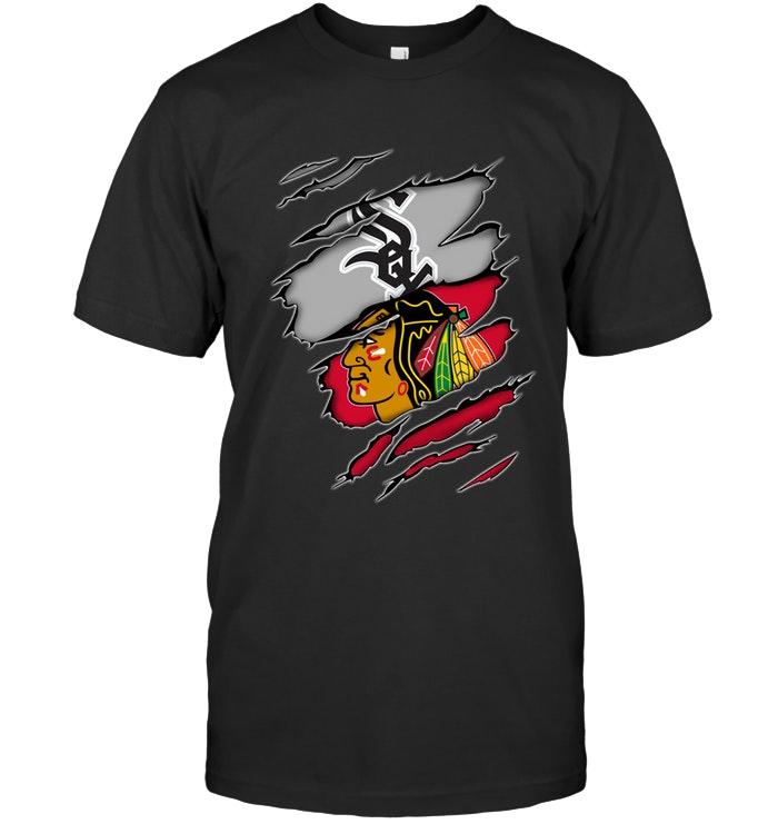 Nhl Chicago Blackhawks Chicago White Sox And Chicago Blackhawks Layer Under Ripped Shirt Sweater Plus Size Up To 5xl