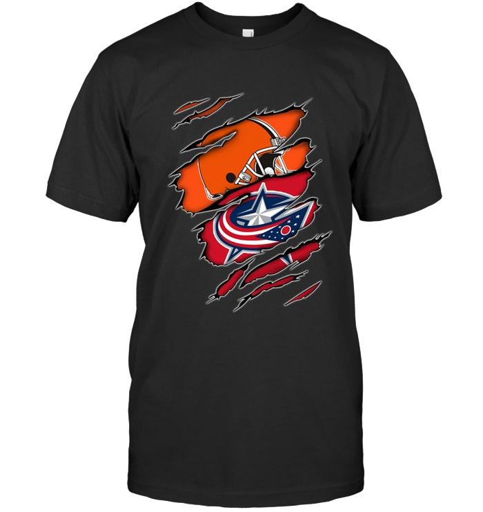 Nhl Columbus Blue Jackets Cleveland Browns And Columbus Blue Jackets Layer Under Ripped Shirt Shirt Plus Size Up To 5xl