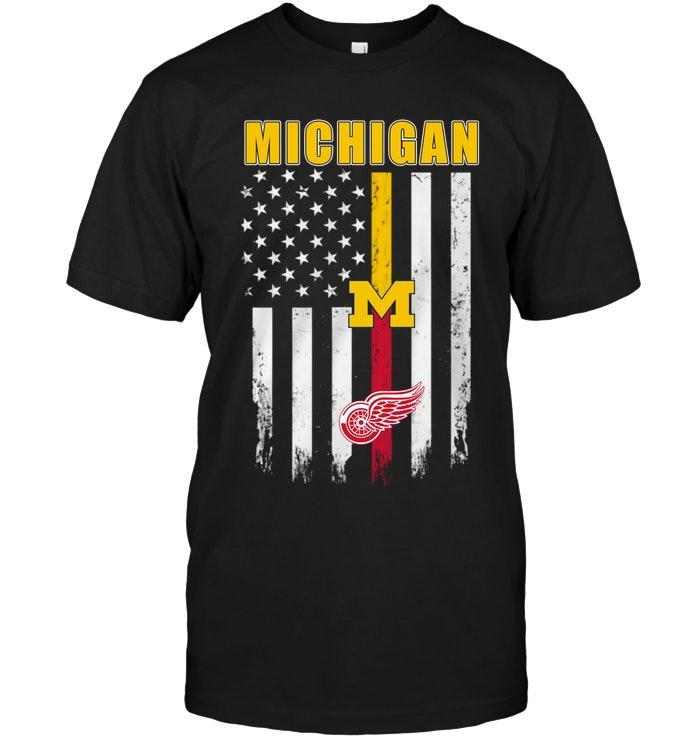 Nhl Detroit Red Wings Michigan Michigan Wolverines Detroit Red Wings American Flag Shirt Hoodie Size Up To 5xl