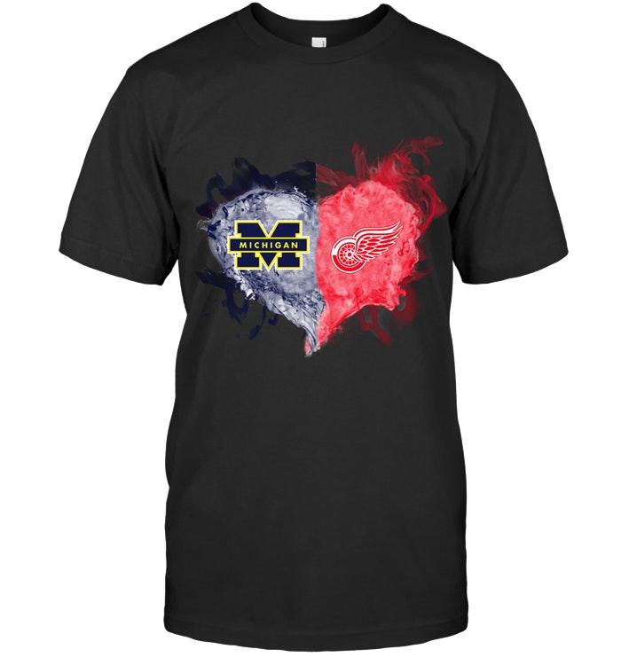 Nhl Detroit Red Wings Michigan Wolverines And Detroit Red Wings Flaming Heart Fan T Shirt Tank Top Size Up To 5xl