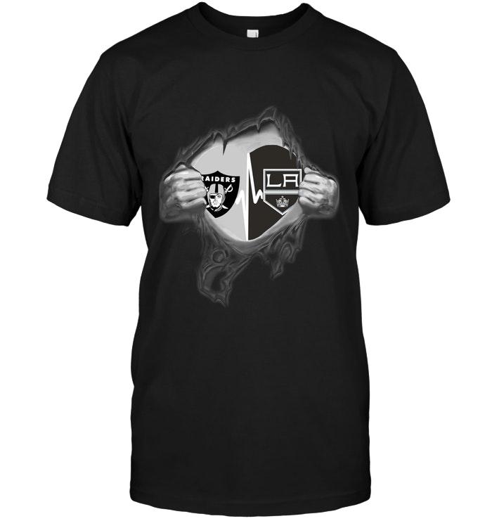 NHL Los Angeles Kings Oakland Las Vergas Raiders Los Angeles Kings Love Heartbeat Ripped Shirt Size S-5xl