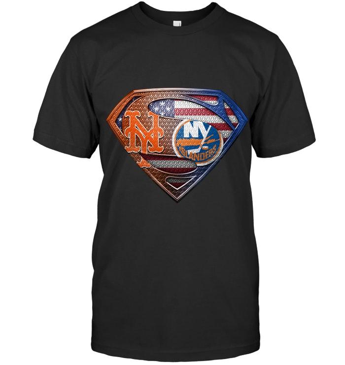 Nhl New York Islanders New York Mets And New York Islanders Superman American Flag Layer Hoodie Shirt Size Up To 5xl