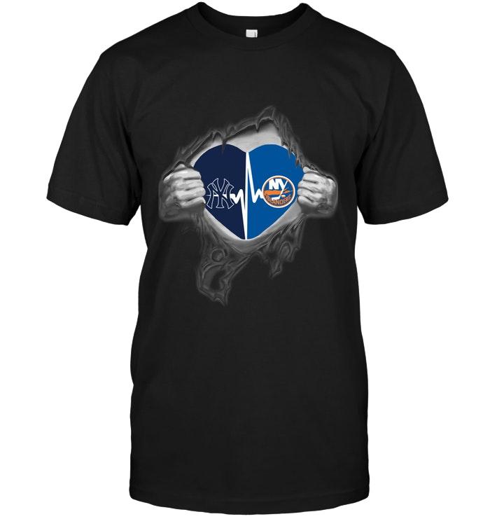 Nhl New York Islanders New York Yankees New York Islanders Love Heartbeat Ripped Shirt Plus Size Up To 5xl