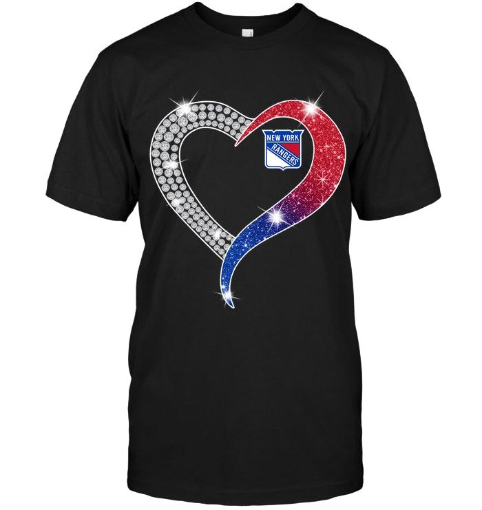 Nhl New York Rangers Glitter Diamond Heart Shirt Long Sleeve Size Up To 5xl