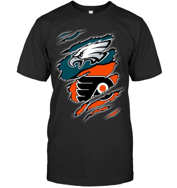 Nhl Philadelphia Flyers Philadelphia Eagles And Philadelphia Flyers Layer Under Ripped Shirt Tshirt Size Up To 5xl
