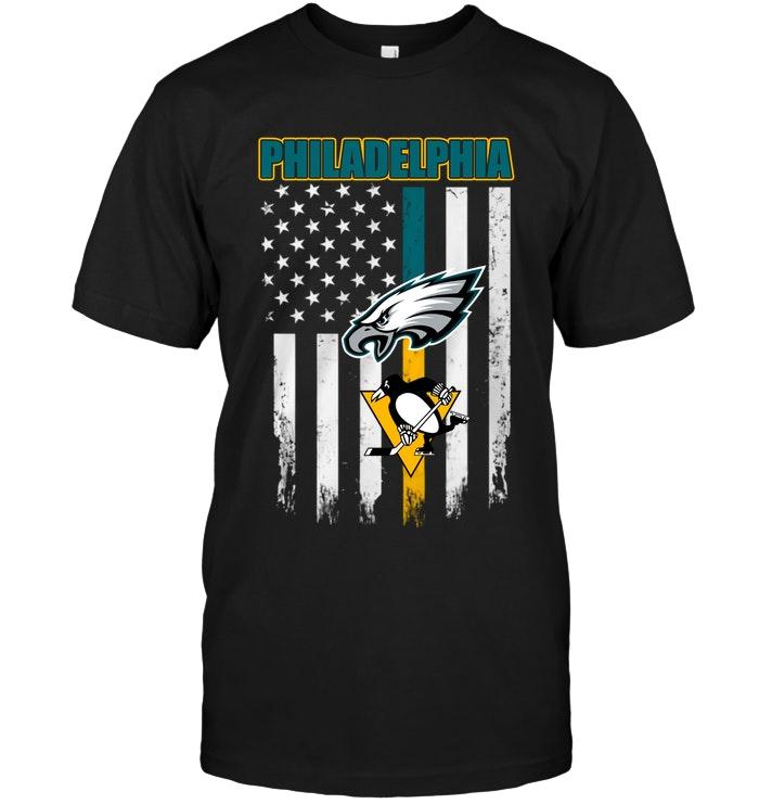 NHL Pittsburgh Penguins Philadelphia Philadelphia Eagles Pittsburgh Penguins American Flag Hoodie Shirt Size Up To 5xl