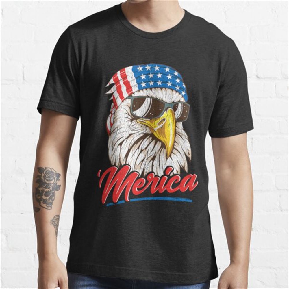 Bald Eagle Merica 80s Mullet Eagle America Usa 4th Of July Tshirt