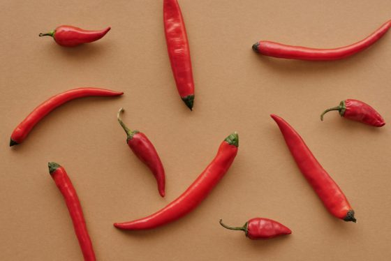 flat lay shot of red chili pepper