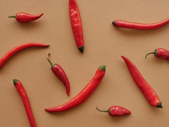 flat lay shot of red chili pepper