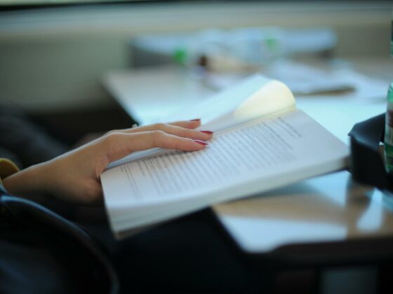 woman reading her notes