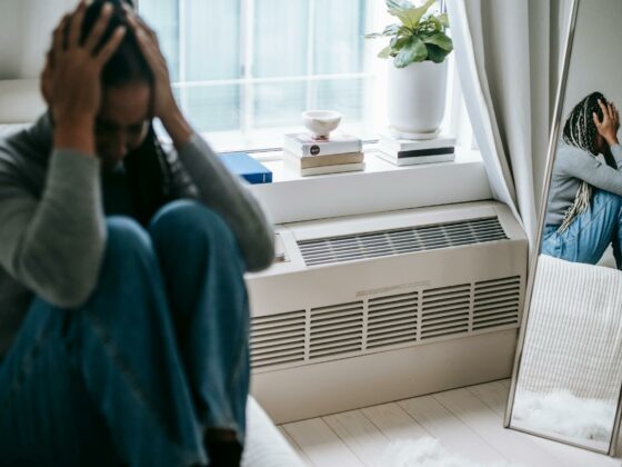 depressed woman having headache and stress