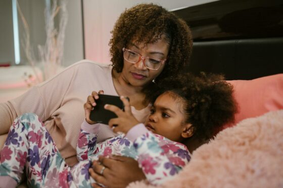 mother and her child bedtime