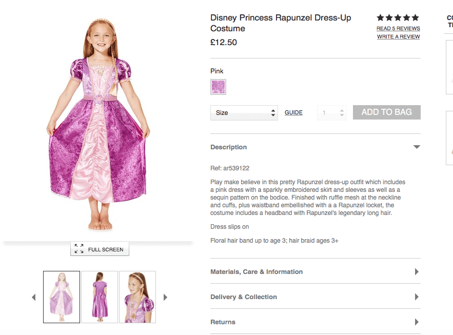 tesco rapunzel dress