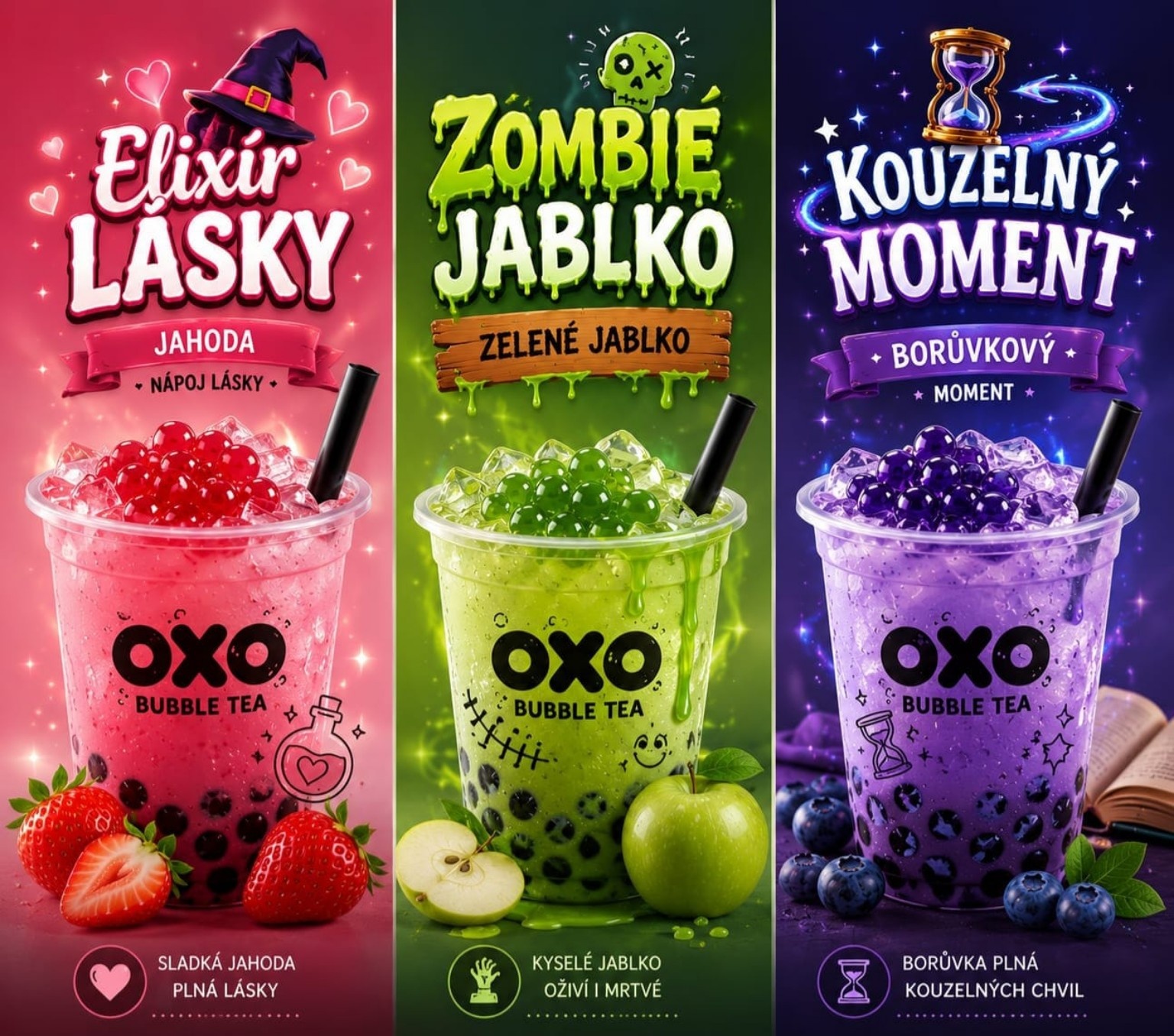 Bubble tea: Kouzelný moment, Zombie jablko a Elixír lásky